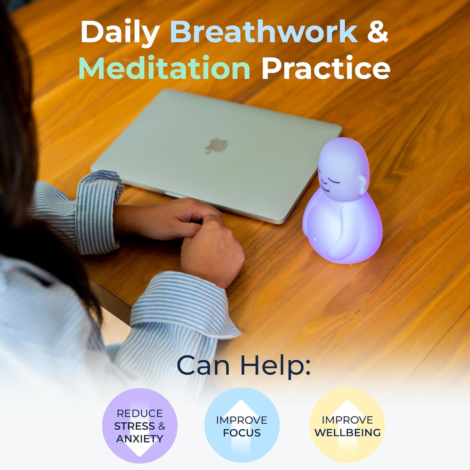 'Original Breathing Buddha' Guided Visual Meditation | 3 Modes to Slow Your Breathing & Calm Your Mind | Stress & Anxiety Relief | Wellness Gift | Adults, Kids, Classrooms | USB Rechargeable