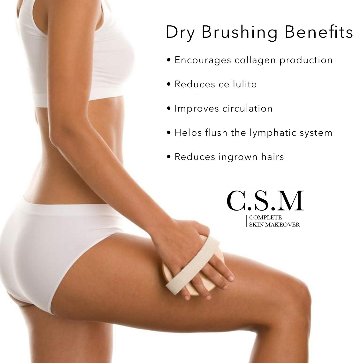 CSM Dry Brushing Body Brush for Lymphatic Drainage - Natural Boar Bristle Exfoliating Brush Set with Face Brush for Cellulite, Circulation & Glowing Skin