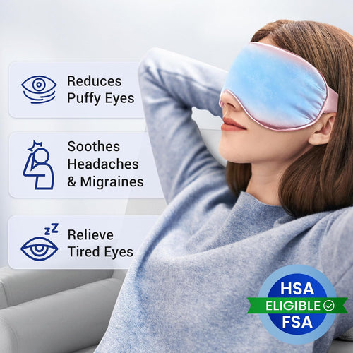 Self Care Gifts for Women: Cooling Eye Mask for Eye Care - Fsa Eligible Items Migraines Headache Relief Ice Pack Mask Products - Cold Compress for Puffy Eyes - Relaxing Gifts (Pink)